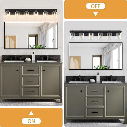 6 Light Modern Bathroom Light Fixtures Over Mirror, Black Vanity Lights for Bathroom Wall Sconces with Clear Glass Shades, E26 Socket (Bulbs Not Included)