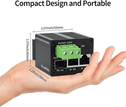 3 Port Gigabit PoE+ Switch with SFP Fiber Uplink Slot, Managed 2 PoE 30W 802.3at High-Power Ethernet Switch, Desktop/Wall-Mount Web Interface Configurable