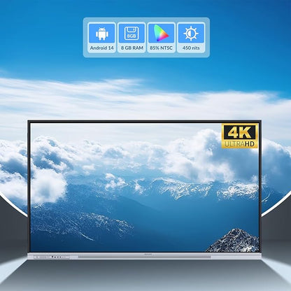 75 Inch 4K Smart Board - Google EDLA-Certified Interactive Whiteboard, Android 14, 50-Point Touch, Wireless Casting - Digital Whiteboard for Classrooms & Hybrid Offices (Board Only)