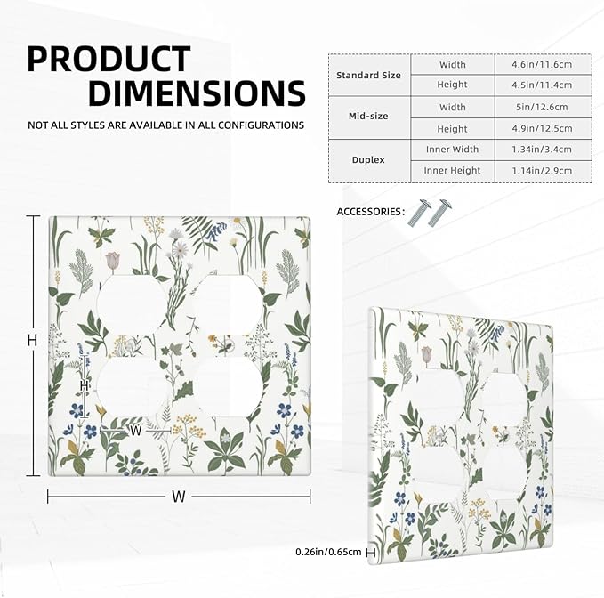 Outlet Covers Floral Green Leaf Plant Flowes 2 Gang Double Duplex Decorative Light Switch Covers Electrical Wallplates Socket Faceplate For Bed Room Farmhouse Decor