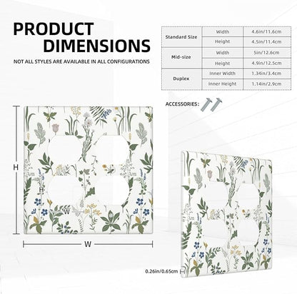 Outlet Covers Floral Green Leaf Plant Flowes 2 Gang Double Duplex Decorative Light Switch Covers Electrical Wallplates Socket Faceplate For Bed Room Farmhouse Decor