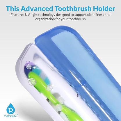 Pursonic Portable UV Toothbrush Sanitizer Case - Travel Toothbrush Sanitizer and Holder - For Electric and Manual Brush Heads with UV Light & Auto Shut Off Timer