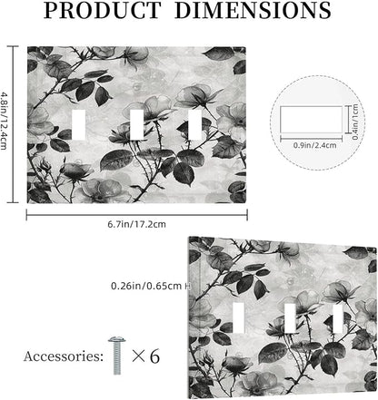 Decorative Switch Plates Black Breezy Watercolor Garden Floral 3 Gang Wall Plate Triple Toggle Light Switch Cover Faceplate Electrical Wall Panels for Bedroom Home Decor