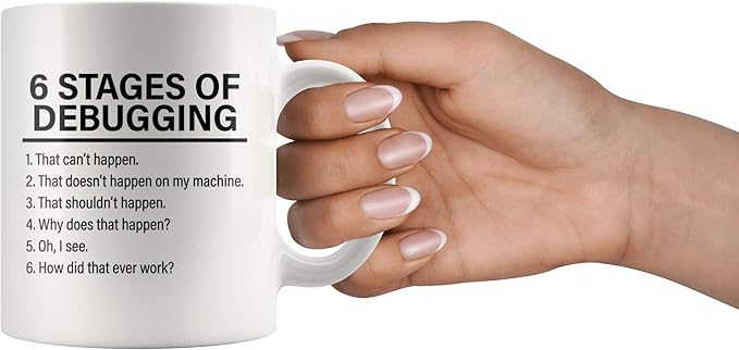 Panvola Stages Of Debugging Computer Programmer Gift Funny Programming Mug For Dad Husband Boyfriend Coworker From Wife Girlfriend Friends 11 oz White Coffee Cup
