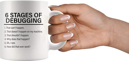 Panvola Stages Of Debugging Computer Programmer Gift Funny Programming Mug For Dad Husband Boyfriend Coworker From Wife Girlfriend Friends 11 oz White Coffee Cup