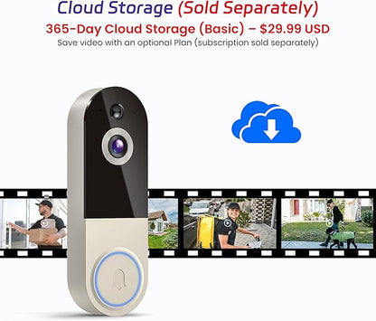 1080p Wireless Video Doorbell Camera with AI Human Detection, 2-Way Audio, Night Vision, Cloud Storage, Real-Time Alerts, 2.4G Wi-Fi Only