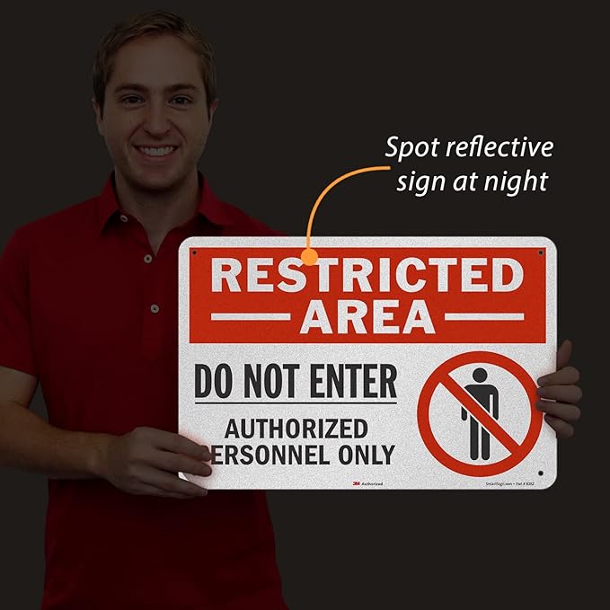 SmartSign 12" x 18" 'Restricted Area Do Not Enter, Authorized Personnel Only' Metal Sign with Symbol, 63 mil Aluminum, 3M Laminated Engineer Grade Reflective, Red, White and Black, USA-Made
