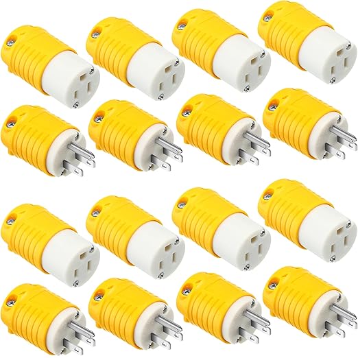 Sherr 16 Pcs Extension Cord Ends 15A 125V 2 Pole 3 Wire Heavy Duty Replacement Male Plug Female Connector Set 5-15P 5-15R Straight Blade Plug Grounding Type/ETL Listed (Male,Female)