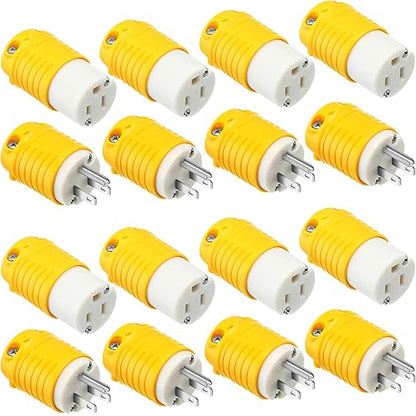 Sherr 16 Pcs Extension Cord Ends 15A 125V 2 Pole 3 Wire Heavy Duty Replacement Male Plug Female Connector Set 5-15P 5-15R Straight Blade Plug Grounding Type/ETL Listed (Male,Female)