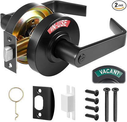 Tandefio 2 Set Vacant Occupied Bathroom Lock, Commercial Door Handle with in-use or Vacancy Occupied Deadbolt, Privacy Indicator Restroom Handle Lock for Restrooms, Satin Chrome (90 mm,Black)