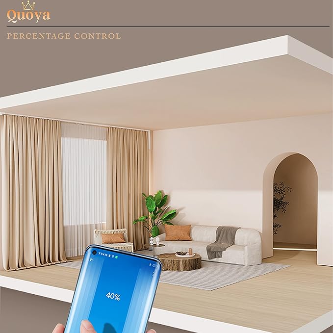 Quoya Smart Electric Curtain Track AT5810【Up to 5m (196in) - Motorised and Adjustable 】, with Automated Rail Motor with App, Voice, Remote Control, Compatible with Alexa, Google and Siri
