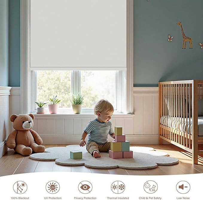 Motorized Roller Blinds with Remote, 100% Blackout Automatic Roller Shades for Bedroom, Bathroom, and Living Room, Customized Size, Ancient Wall Gray