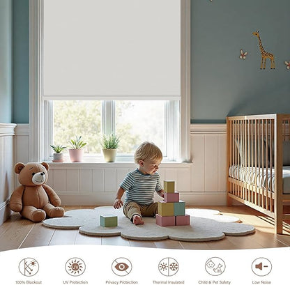 Motorized Roller Blinds with Remote, 100% Blackout Automatic Roller Shades for Bedroom, Bathroom, and Living Room, Customized Size, Ancient Wall Gray