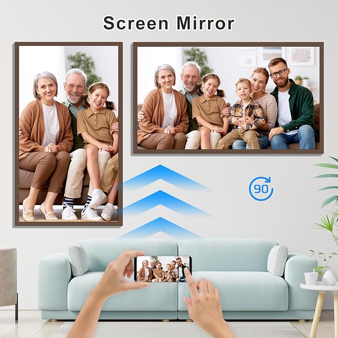 Large Digital Picture Frame 32-Inch-WiFi-Photo-Frame - FHD IPS Digital Frame, Remote Control, Auto-Rotate, Load Photo Video from Phone via APP Email, Free Cloud Storage, Dark Wood Grain, Gifts for Mom