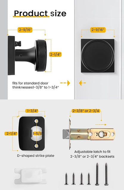 goldenwarm Interior Door Knobs Black, Zinc-Alloy Modern Matte Black Door Knob Privacy Door Knobs Interior for Bedroom Bathroom, Heavy Duty Square Modern Doorknobs - 1 Pack
