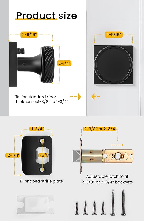 goldenwarm Interior Door Knobs Black, Zinc-Alloy Modern Matte Black Door Knob Privacy Door Knobs Interior for Bedroom Bathroom, Heavy Duty Square Modern Doorknobs - 6 Pack
