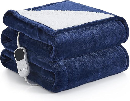 Heated Electric Blanket Twin Size - 62"x84" Flannel Heating Blanket with 10 Heating Levels & 5 Time Settings Over-Heat Protection, Winter Warmer for Adults with ETL Certification（Navy Blue）