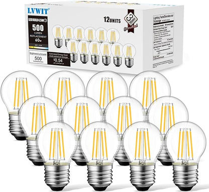 LVWIT G14 LED Filament Globe Bulb 4.5W(60W Equivalent), Dimmable 2700K Warm White Light E26 Screw Base, Decorative Edison Light Bulb, UL-Listed(12-Pack)