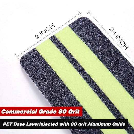 ONTWIE 2 in X 24 in Anti-Slip/Glow-in-Dark Tape - Premium 15 Pre-Cut Strips, 80 Grit Anti Slip Adhesive Grip and Prevents Risk for Stairs or Other Safety Needs (15 Pack)