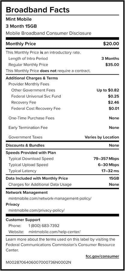 $20/mo. Mint Mobile Phone Plan with 15GB of 5G-4G LTE Data + Unlimited Talk & Text for 3 Months