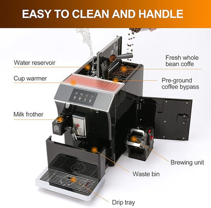 Mcilpoog WS-203 Super-automatic Espresso Coffee Machine With Smart Touch Screen For Brewing 16 Coffee Drinks
