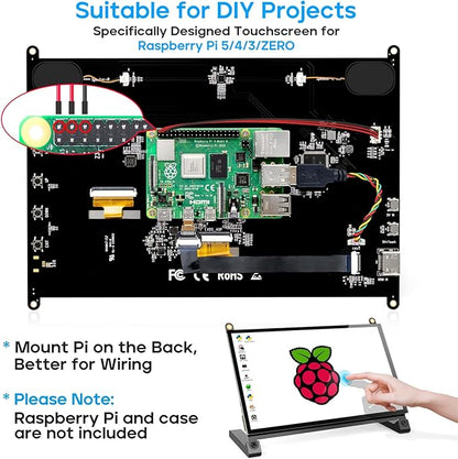 ROADOM Raspberry Pi Screen, 10.1’’ Touchscreen Monitor, IPS FHD 1024×600,Responsive and Smooth Touch,Dual Built-in Speakers,HDMI Input,Compatible with Raspberry Pi 5/4/3/Zero,Easy Assembly,Driver Free