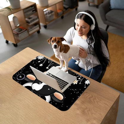 Heated Mouse Pad with 3 Temperature Settings(104°F–122°F),Large 24x14.2 Inch PU Leather Heated Desk Mat,Waterproof Warming Pad for Office,Gaming & Cold Hands Relief,Cute Black White Cow