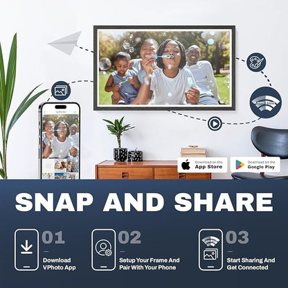 32 Inch FHD Extra Large Digital Picture Frame Touchscreen, 64GB FHD IPS WiFi Digital Photo Frame Remote, Share Photo/Video via Apps, Email, Auto-Rotate, Black Wood Pattern