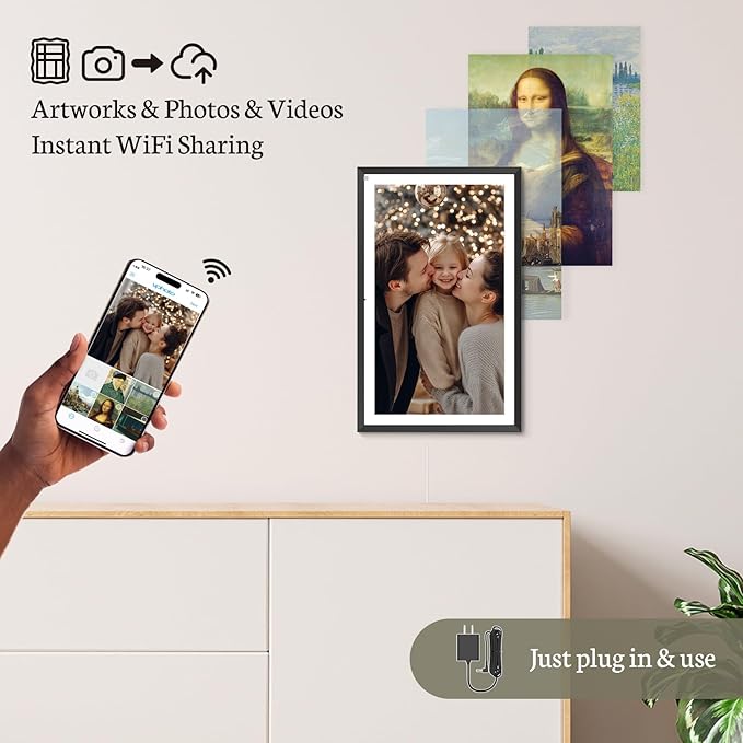 BSIMB 15.6 Inch Digital Picture Frame, 64GB 1920x1080 FHD Large Digital Photo Frame WiFi Photo Frame Electronic Touchscreen, Share Pictures/Videos via App/USB/SD Easy Setup Auto-Rotate, Gift for Mom