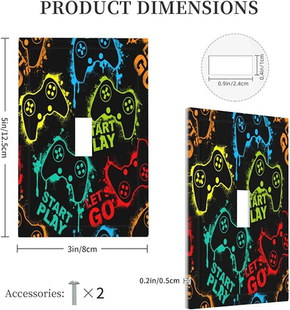 Decorative Light Switch Plate Covers Gamepad Theme Graffiti 1 Gang Light Switch Cover Plate Single Toggle Wall Plate Outlet Covers Faceplate for Game Room Bedroom Decor （2 Pack）