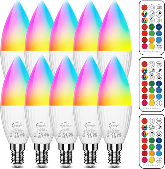 E12 LED Candelabra Light Bulbs 40W Equivalent, B11 Color Changing Candle Bulb with Remote Control,Colored Chandelier Light Bulbs RGB+5000K Daylight,5 Watt,12 Colors,2 Modes,Timer,Small Screw Base