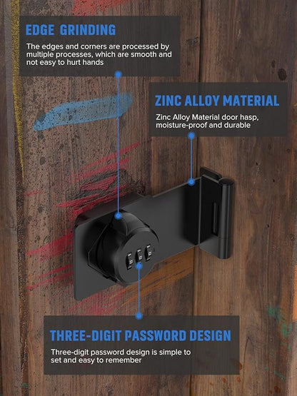 Cabinet Password Hasp Locks, 90 Degree Barn Door Lock, Household Security Combination Latch Lock for Locker, Fence, Bathroom, Outdoor, Garden (Black-2PCS)