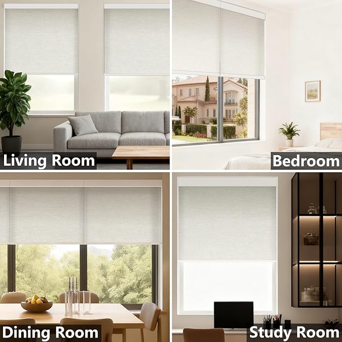Smart Motorized Blinds – 70% Blackout Roller Shades with Remote, Alexa/Google Home/Siri Control, Matter Compatible, Wireless Rechargeable Battery, Custom Sizes for Windows & Sliding Doors