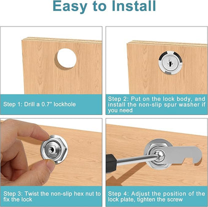 Cam Locks Keyed Alike, 3/4" Cabinet Locks with Keys Secure Files Drawers RV Storage Locks Replacement Set, Zinc Alloy (3/4 Inch 2Pcs)