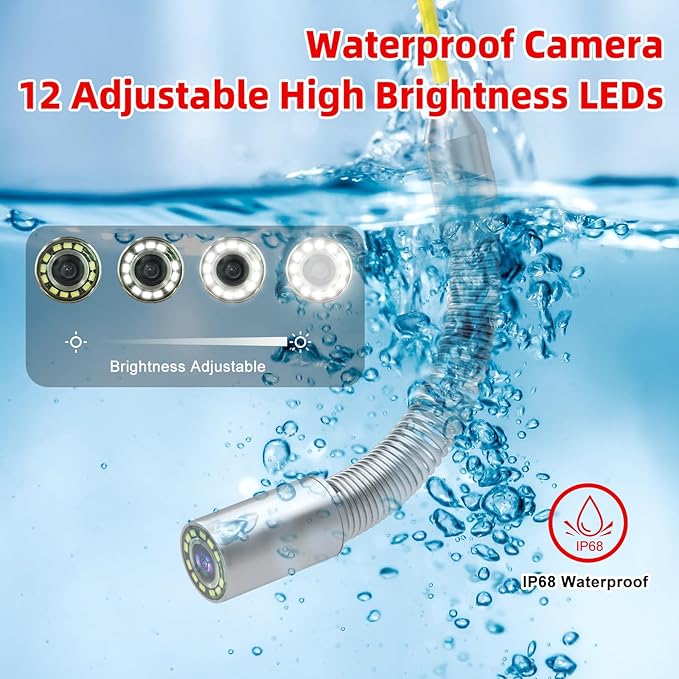 Sanyipace Self-Leveling Sewer Camera 165FT/50M, Drain Camera with 512Hz Transmitter, Pipe Plumbing Camera with Meter Marks, IP68 Waterproof Camera Probe, 9" HD Color Screen, 16GB TF Card