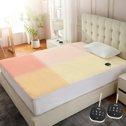 Bwarm Multizone Heated Mattress Pad King, Electric Mattress Pad Sherpa Fleece Bed Warmer with 9 Heat Settings, 1-12 Hours Auto Off Deep Pocket, Machine Washable, Wave White King 78" x 80"
