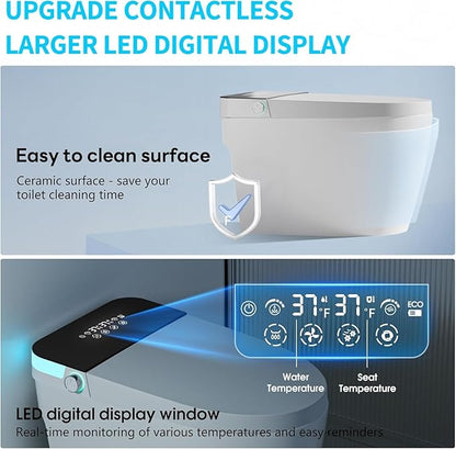 Smart Toilet with Bidet Built In with Warm Water Sprayer and Dryer, Foot Sensor Operation,Heated Seat toilet with LED Display for Bathroom,One Piece Bidet Toilet with Auto Dual Flush