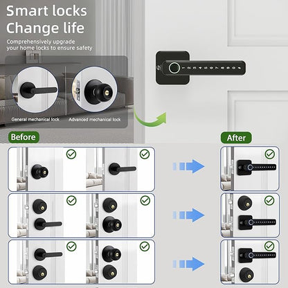 Smart Door Lock, Fingerprint Door Knob, 5 in 1 Digital Knob APP/Keypad Code/IC Cards/Fingerprint/Keys, for Home Hotel Apartment Office