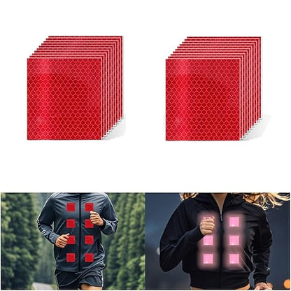 Non Fading Red Reflective Stickers 3 inch X 3 inch, Outdoor Waterproof High Visibility Warning Safety Adhesive Reflector Tape (20 Pcs)