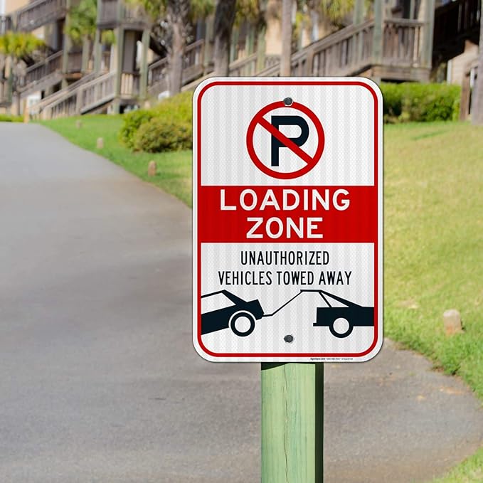 No Parking Symbol Sign, Loading Zone Sign, 12x18 Inches, 3M EGP Reflective .063 Aluminum, Fade Resistant, Easy Mounting, Indoor/Outdoor Use, Made in USA