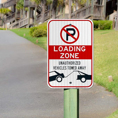 No Parking Symbol Sign, Loading Zone Sign, 12x18 Inches, 3M EGP Reflective .063 Aluminum, Fade Resistant, Easy Mounting, Indoor/Outdoor Use, Made in USA