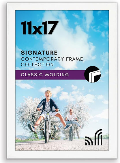 Americanflat 11x17 Picture Frame with Shatter-Resistant Glass - Signature Collection - Gallery-Style Frames Made of Engineered Wood - Photo Frame for Wall Display - White