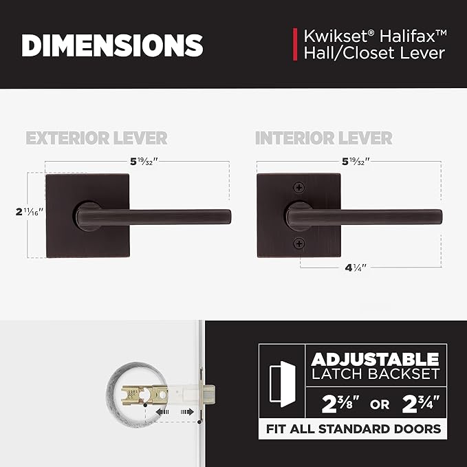 Kwikset Halifax Interior Passage Door Handle, Lever For Closet and Hallway Doors, Reversible Non-Locking Handle Lever, Venetian Bronze, with Microban Protection