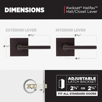 Kwikset Halifax Interior Passage Door Handle, Lever For Closet and Hallway Doors, Reversible Non-Locking Handle Lever, Venetian Bronze, with Microban Protection