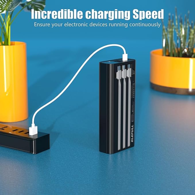 50000mAh Portable Charger, Built-in Cable 22.5W QC 3.0 PD USB C Power Bank, Fast Charging with, LED Flashlight, External Mobile Phone Batteries Compatible with iPhone (Black2, 50000, Milliamp Hours)