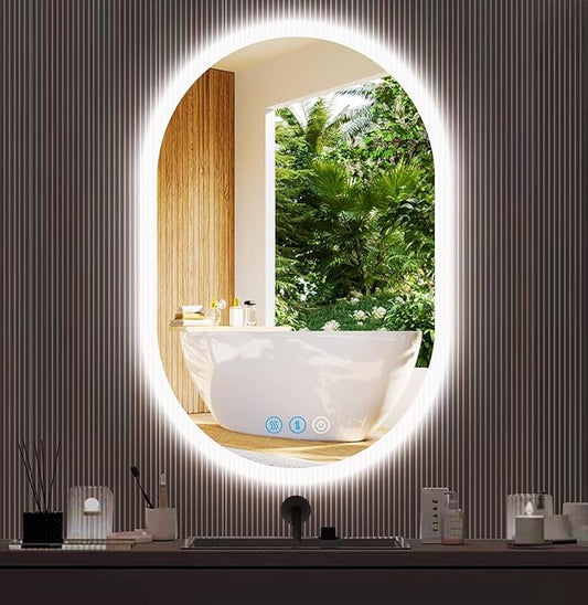 24 x 16 Inch LED Oval Bathroom Mirror with Lights Antifog 3 Color Adjustable Backlit Oval Lighted Vanity Mirror for Bathroom Wall Horizontal Vertical Mounted Frameless Backlit Ovals Mirrors