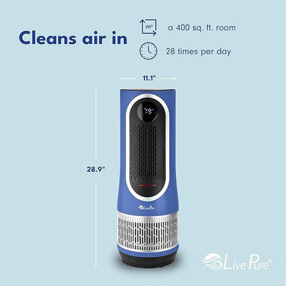 LivePure 3-in-1 LP520 Clean Heat Air Purifier & Electric Heater – 2 Heat Modes and Air Filtration – for Indoor Use in Bedrooms, Home Office & Apartments, Blue