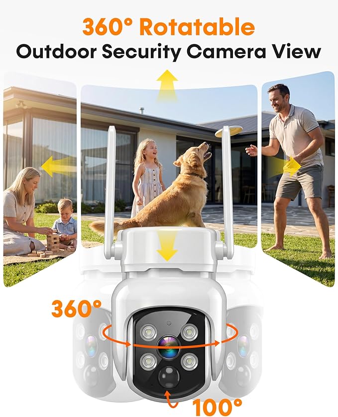 Security Cameras Wireless Outdoor: Solar Powered Auto Tracking with 10'' Monitor 4 Cam-Kit for Homeowners - Remote APP Access 360° Pan 2K Color Night Vision for Front Door, Porch, Backyard