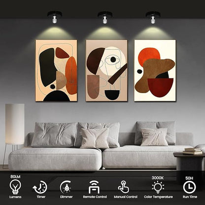 LED Spotlight Battery Operated, Wireless Picture Light, Accent Spot Light for Indoor Plant Tree, Display Puck Lights with Remote, Stick on Uplighting for Wall Photo Painting Dartboard Decor Artwork