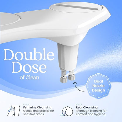 CLEAR REAR Bidet Attachment for Toilet Seat - Non-Electric, Self-Cleaning Dual Nozzle, Adjustable Water Pressure, Rear & Feminine Wash Hygienic Bathroom Upgrades - Fits Elongated Toilets (2 Pack)